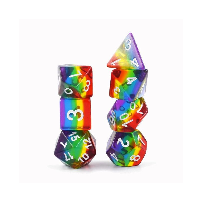 Série de 7 dés RPG Arc-en-ciel Transparent