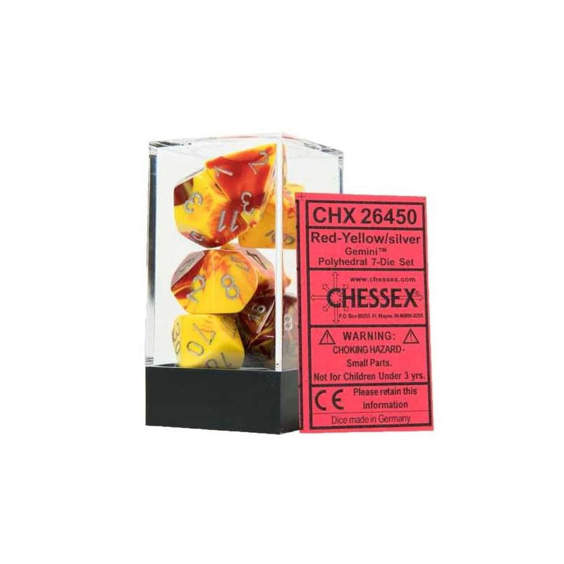 CHESSEX - Set de 7 dés - GEMINI - Rouge - Jaune/Argent