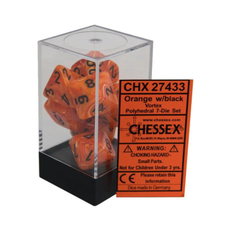 CHESSEX - Set de 7 dés - VORTEX - Orange/Noir