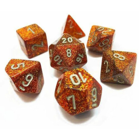 CHESSEX - Set de 7 dés - GLITTER - Or/Argent